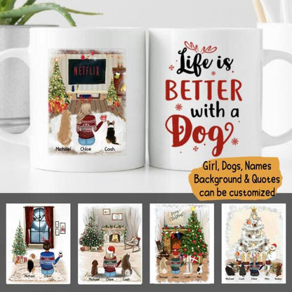 Christmas Girl and Dog Personalized Mug - Girl, Dogs and Names can be customized