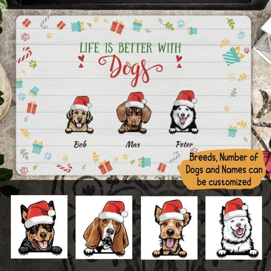 Christmas Life Is Better With Dog Personalized Doormat - Dogs and Names can be customized