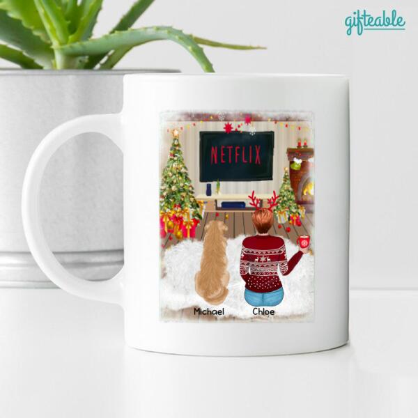 Christmas Girl and Dog Personalized Mug - Girl, Dogs and Names can be customized