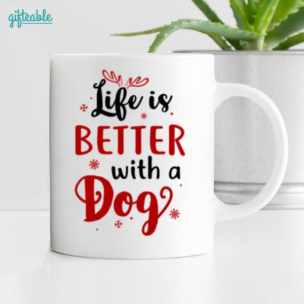 Christmas Man and Dog Personalized Mug - Man, Dogs and Names can be customized