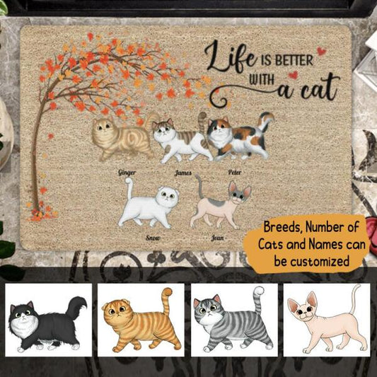 Walking Cat Under The Tree Personalized Doormat - Cats, Quotes and Names can be customize