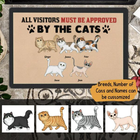 All Visitors Must Be Approved By Cats Personalized Doormat - Cats and Names can be customized