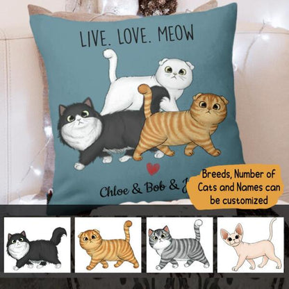 Double Trouble Fluffy Walking Cat Personalized Pillow Cover - Cats and Names can be customized