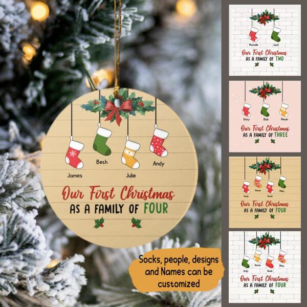 Our Family First Christmas Personalized Ornament - Socks, Number Of People and Names can be customized