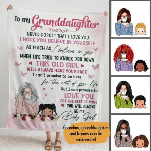 To My Granddaughter Personalized Fleece Blanket - Grandmother, granddaughter, names can be customized