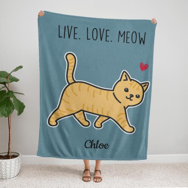 Walking Cat Personalized Flannel Blanket - Cats, Name and Text can be customized