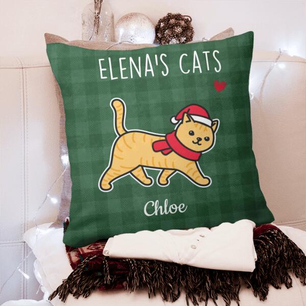 Walking Cat Christmas Pattern Personalized Pillow Cover - Cats and Names can be customized