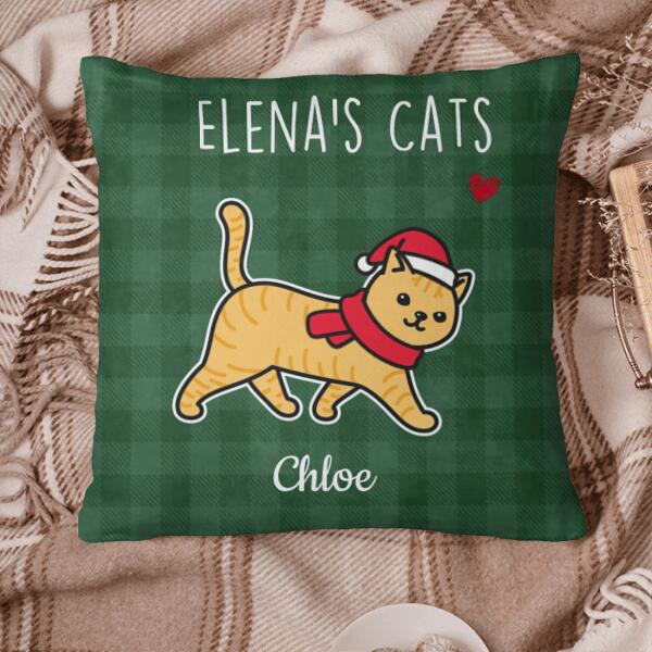 Walking Cat Christmas Pattern Personalized Pillow Cover - Cats and Names can be customized