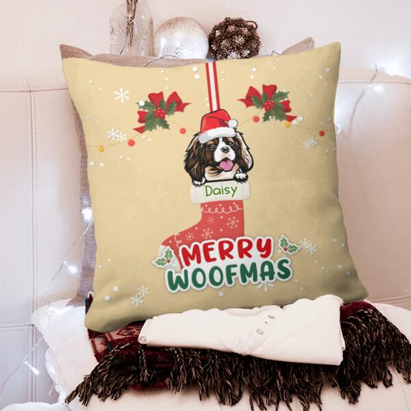 Merry Woofmas Personalized Pillow Cover - Breeds, Names can be customized