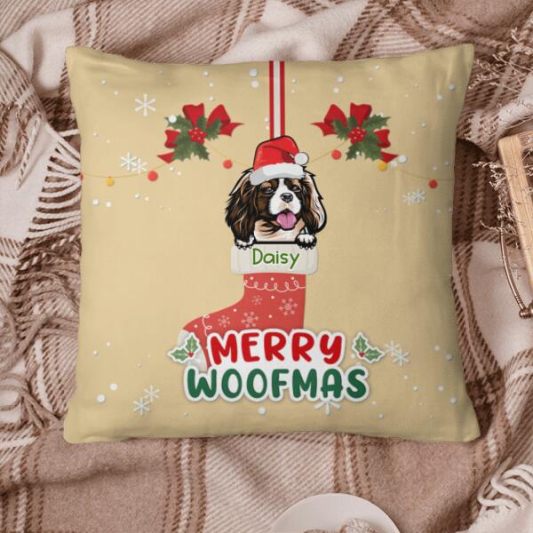 Merry Woofmas Personalized Pillow Cover - Breeds, Names can be customized