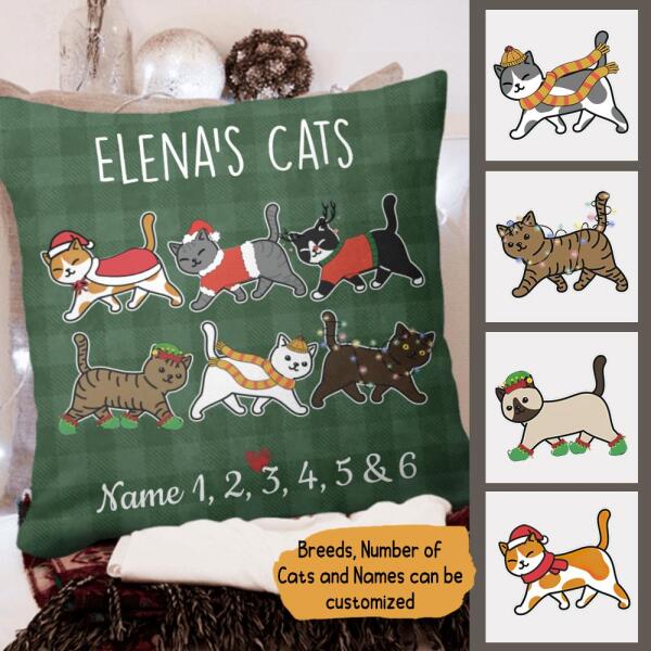 Walking Cat Christmas Pattern Personalized Pillow Cover - Cats and Names can be customized