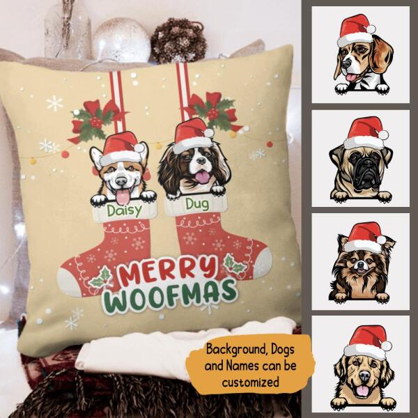 Merry Woofmas Personalized Pillow Cover - Breeds, Names can be customized