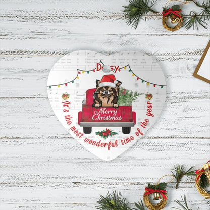 Dog Red Truck Merry Christmas Personalized Ceramic Ornament - Dogs, Names can be customized