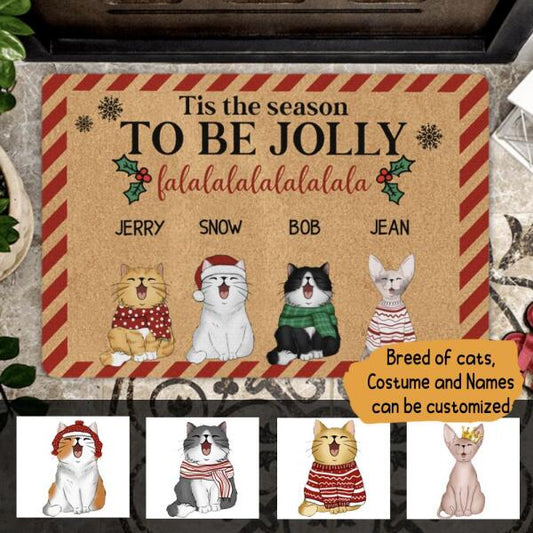 Tis The Season To Be Jolly Cat Personalized Doormat - Cats, Costumes and Names can be customized