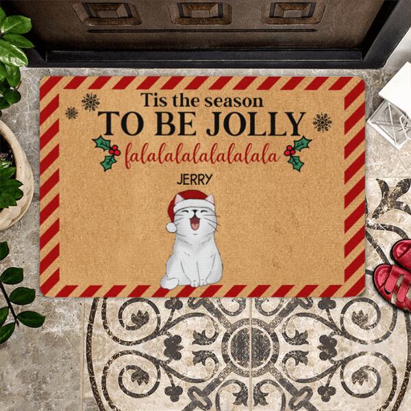 Tis The Season To Be Jolly Cat Personalized Doormat - Cats, Costumes and Names can be customized