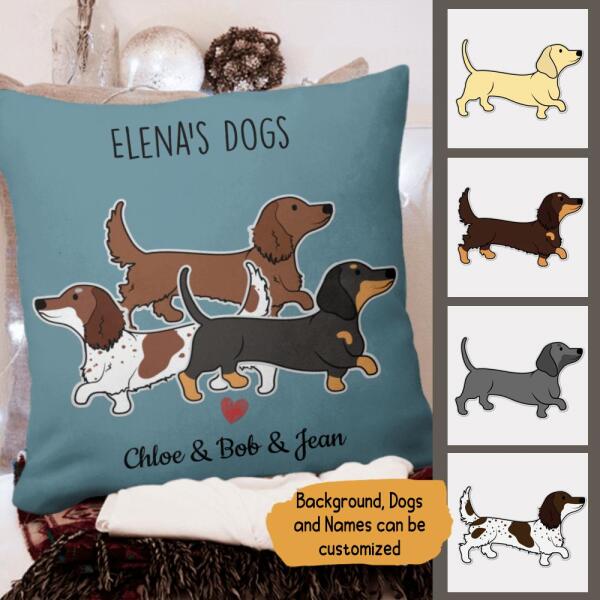 Dachshund Dog Personalized Pillow Cover - Dogs, Background and Names can be customized