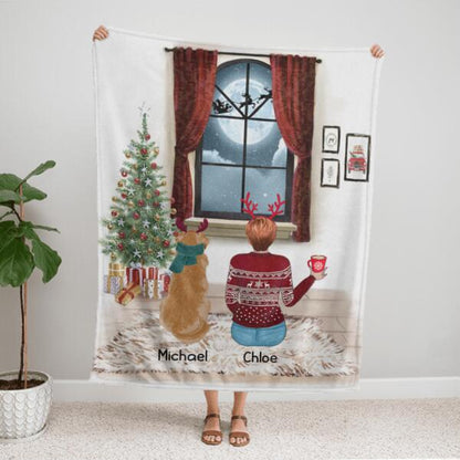 Girl And Dog Christmas Personalized Flannel Blanket