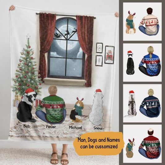 Man And Dog Christmas Personalized Flannel Blanket