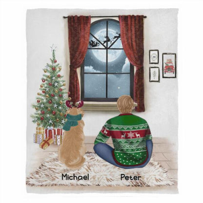 Man And Dog Christmas Personalized Flannel Blanket