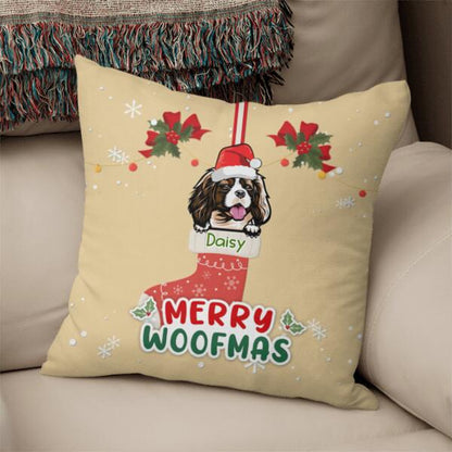 Merry Woofmas Personalized Pillow Cover - Breeds, Names can be customized