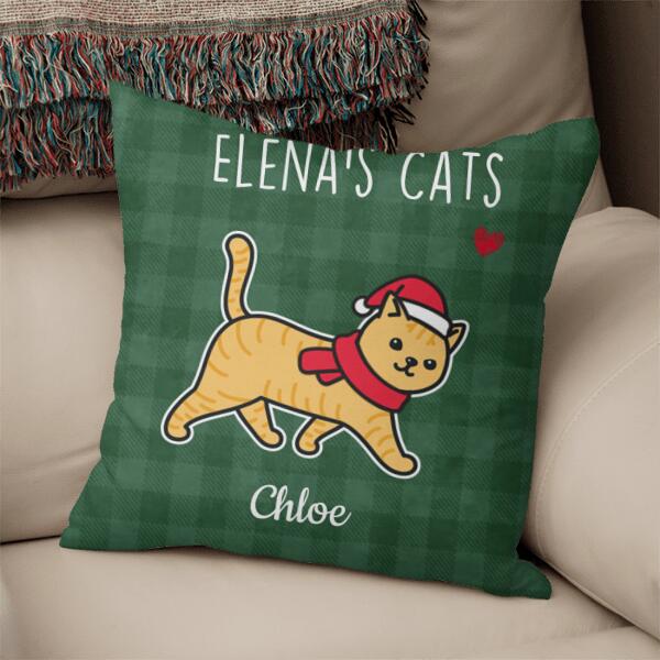 Walking Cat Christmas Pattern Personalized Pillow Cover - Cats and Names can be customized