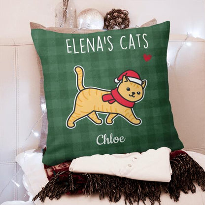 Walking Cat Christmas Pattern Personalized Pillow Cover - Cats and Names can be customized