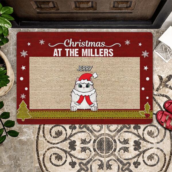 Christmas Family Name Cat Personalized Doormat - Cats, Costumes and Names can be customized