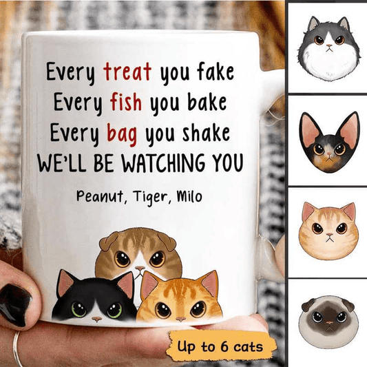 Fluffy Cat Will Be Watching You Personalized Coffee Mug