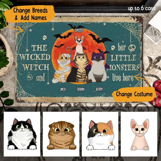 Vintage Halloween Cats Personalized Doormat