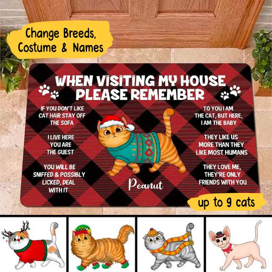 Christmas Remember When Visiting Our House Cats Personalized Doormat