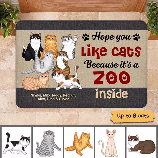 Hope You Like Cats It's A Zoo Inside Personalized Doormat