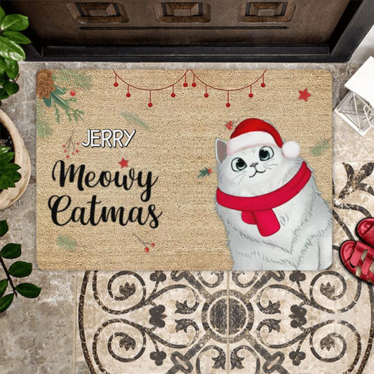 Meowy Catmas Cute Cat Christmas Personalized Doormat