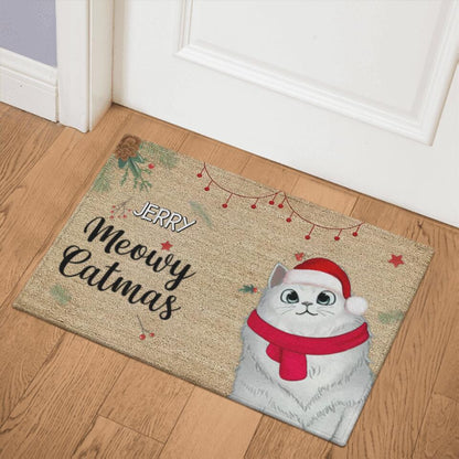 Meowy Catmas Cute Cat Christmas Personalized Doormat