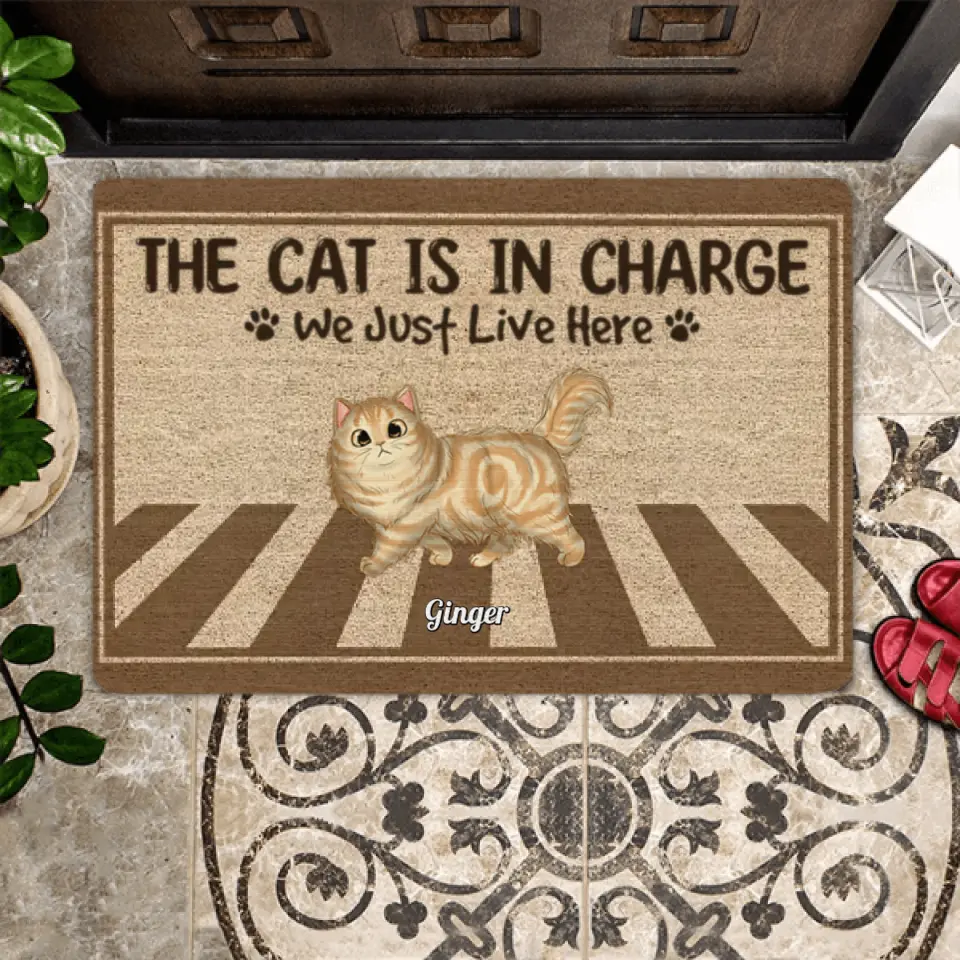 The Cats Are In Charge Walking Cross Personalized Doormat